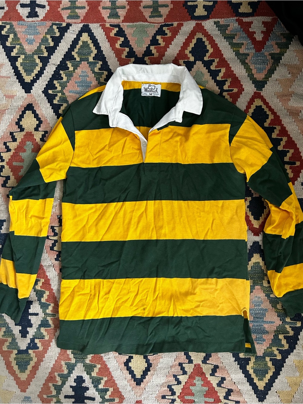 Vintage Woolrich Green & Yellow Striped Rugby Shirt